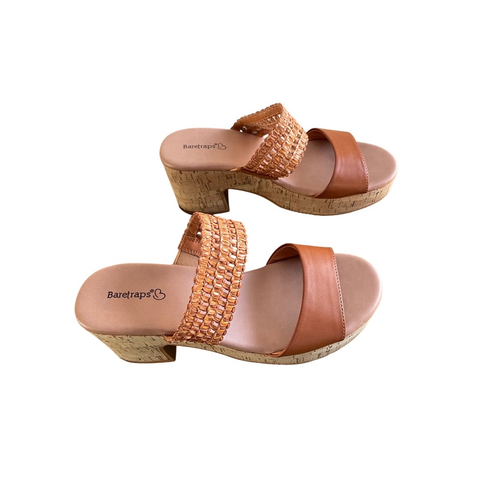 Baretraps Womens Brown Woven Strap Cork Platform Block Heel Slide Sandals Size 8 - Picture 2 of 8